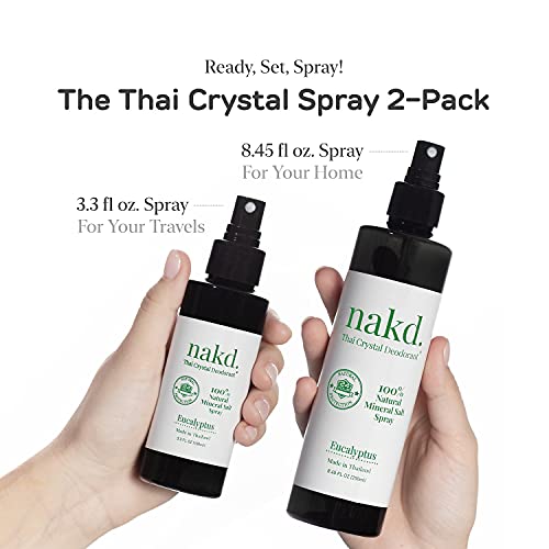 Nakd. Thai Crystal Deodorant Spray – 2 Salt Deodorant Crystal Sprays, 8.45 Fl Oz. Regular + 3.3 Fl Oz. Travel Size – Natural Eucalyptus Crystal Deodorant Spray And Aluminum Free Salt Deodorant For Women Men & Teens By Vasarii #TOP1