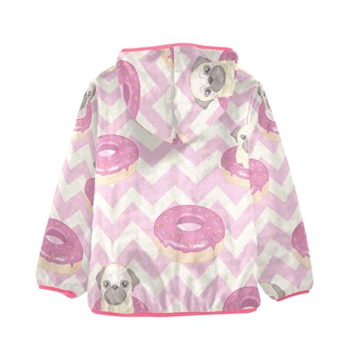 OTVEE Pink Pug Dog Donut Kids Hoodie Jacket Fall Spring Full Zip Warm Outwear Coat2