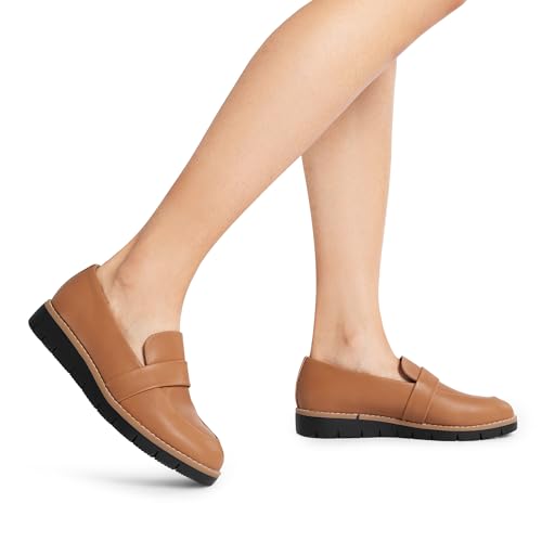 DREAM PAIRS Women's Loafers, Slip-On Business Casual Work Shoes,Size 10,Brown-Pu,DWUMLS2506