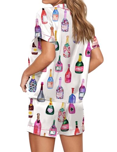 Image of SHESHOW Satin Pajamas for Women Set Preppy Animals Pjs Short Sleeve Shorts 2 Piece Loungewear Sets XS-XXL