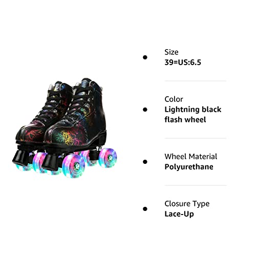 Risup Roller Skates For Women And Men Cowhide High-Top Shoes Classic Double-Row Four-Wheel Roller Skates For Men Girls Unisex (Lightning Black Flash Wheel,45=Us:9.5) #TOP6