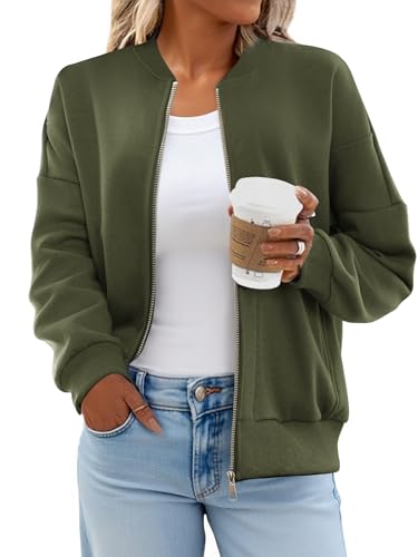 GEMLON Womens Zip Up Sweatshirts Jackets Long Sleeve Casual Loose Outwear with Pockets Army Green 3XL — view 2