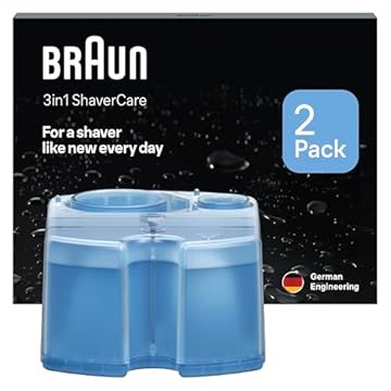 Braun ShaverCare 3In1 Cartucce Di Ricarica ORIGINALI Per Stazione SmartCare, Pulisce Rasoio Elettrico Barba 10 Volte Meglio Dell'Acqua, Igienizzando, Fresco Di Limone, Pacco Da 2