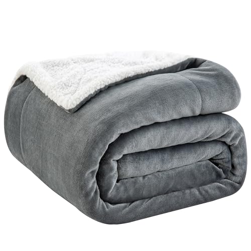 BEDELITE Sherpa Fleece Blanket - Super Soft & Warm Cosy Blanket Throws for Sofa & Bed, Grey Thick Fluffy Throw Blankets for Winter,Travel/Single Size (127 x 152cm)