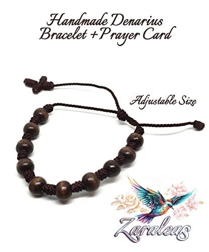 Sacred Denarius Bracelet Handmade Wood Beads Adjustable Size by Zaraleas (Brown)2