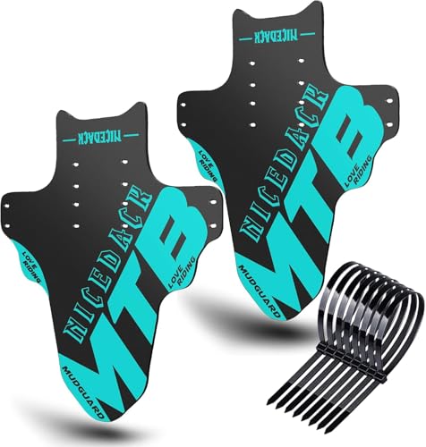 NICEDACK Mudguards Mountain Bike, 2 Pieces Mudguards Fit 20-29 Inch MTB Mudguard Front and Rear Compatible Bicycle Splash Guard (Cyan)