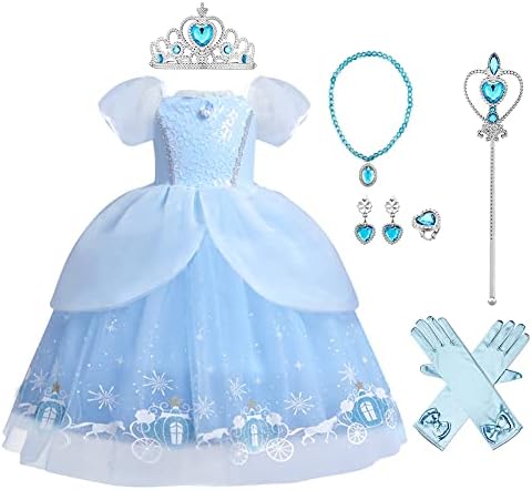 ODIZLI Kids Girls Cinderella Sofia Costume Princess Dress Up Fancy Butterfly Tulle Long Ball Gown+Accessories Fairy Dress Birthday Party Halloween Christmas Carnival Cosplay Cinderella 5-6 Years