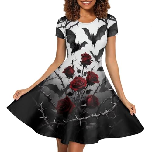 Image of POLERO Sunflower Dress for Women Floral Summer Dresses Short Sleeve Casual Sundresses Midi Dresses