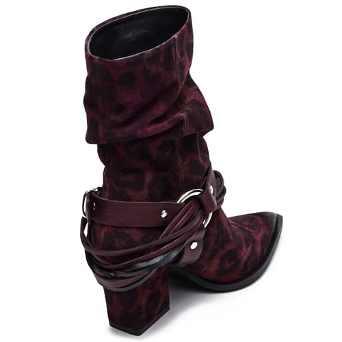 Cowboy Boots for Women Chunky Heel Cowgirl Boots Pull on Suede Western Ankle Booties Country Concerts Riding Office Fall Shoes Short Boot3