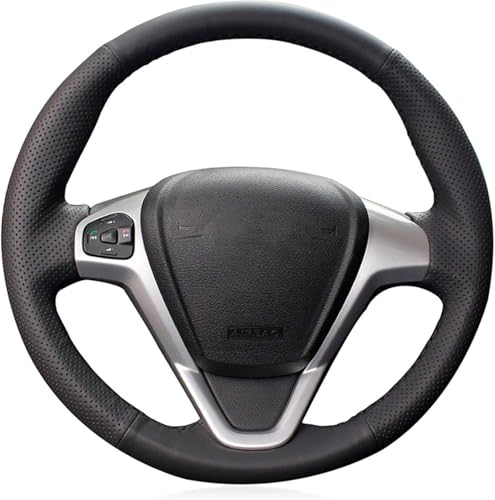Shining wheat Housse de Volant de Voiture en Cuir Noir Brillant pour Ford Fiesta 2008-2013 Ecosport 2013-2016