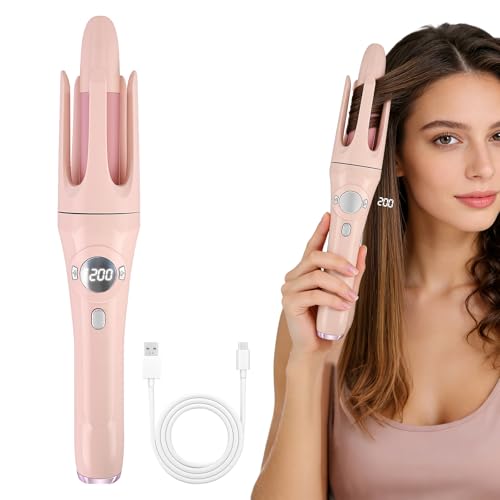 Automatic Hair Iron,Cordless Hair Curler with 4 Temp Settings,32mm Portable Wireless Travel Curling Wand with Anti-Tangle Sensor,4000mAh Rechargeable Auto Curling Tongs for Long & Short Hair