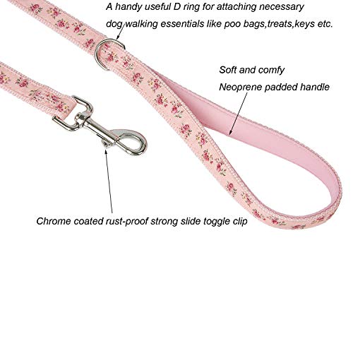 YUDOTE Puppy Collar and Lead Set,Strong Nylon Collar Leash Matching Kit for Extra Small Active Female Dogs Daily Use,Floral Pink - Image 4