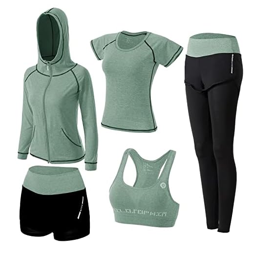 ZETIY Damen 5er-Set Strech Tights Sport Yoga Trainingsanzug (Large, Grün)