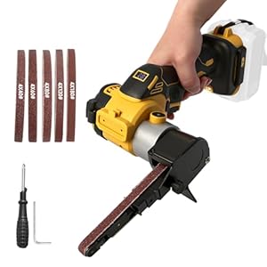 Cordless Belt Sander Compatible with Dewalt 20V Battery, 0-13000RPM 360° Adjustable Brushless Belt Grinder with 20 Sanding Belt for Wood Metal Plastic (Yellow for Dewalt)