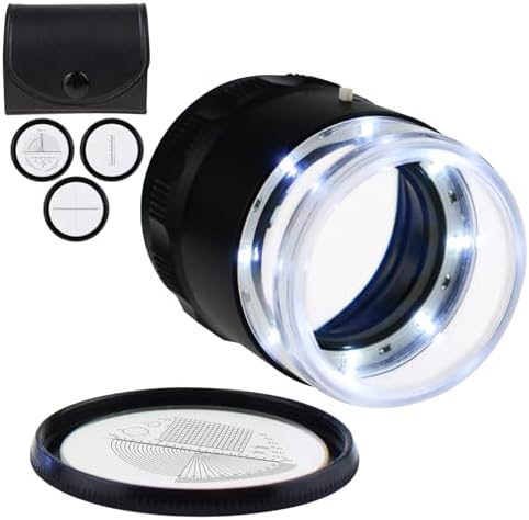 Portable Pocket Reading Magnifier with 10X Magnifier Gemological Loupe, 25mm with Illuminated Magnifier, LED Focused Eye Loupe Magnifier for Gems, Coins, Interchangeable Mesh Scale (4 Glass Scale