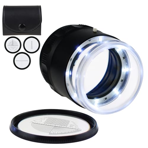 10x Jewelers Loupe, Illuminated Magnifying Glass, Portable Pocket Reading Magnifier with 25mm with LED Focused Eye Loupe Magnifier for Gems,Coins, Interchangeable Reticle Scale (4 Scale Glass)