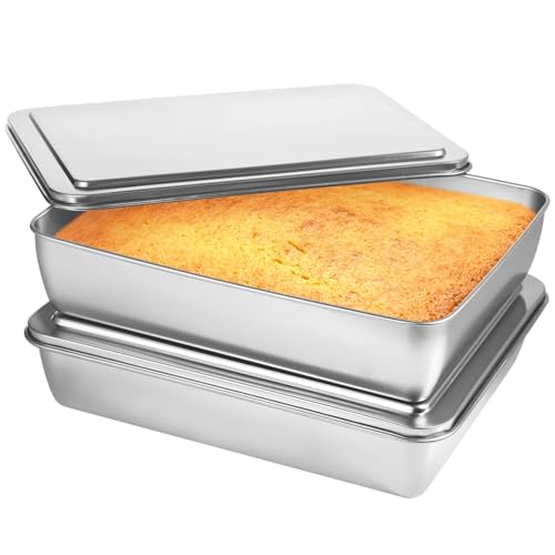 2 teglie per torte in acciaio inox con coperchi, antiaderenti, rettangolari, per pane, carne, verdure e altro ancora