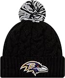New Era Women's NFL Official Cozy Cable Knit Cuff Pom Beanie Hat (as1, Alpha, one_Size, Baltimore Ravens Black)