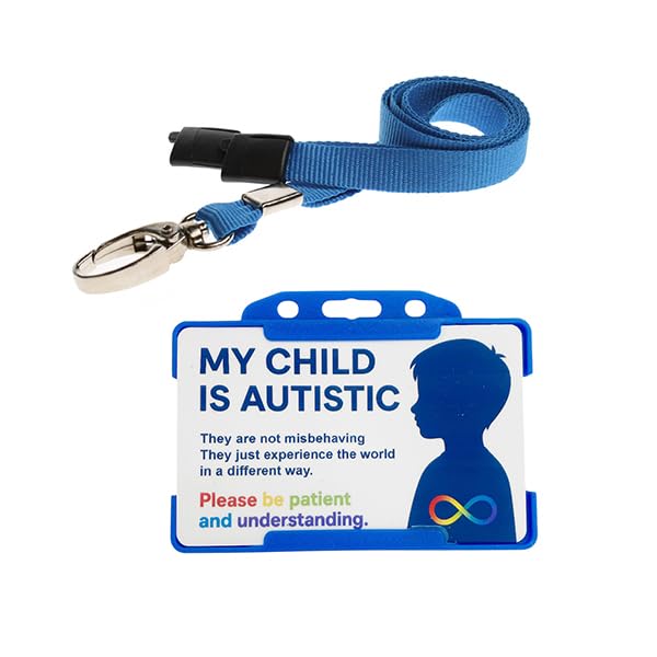 QUANTUM LEAP® My Child is Autistic ID Card Badge Hidden Disability Lanyard Blue Holder Badge with Contact Details On the Rear