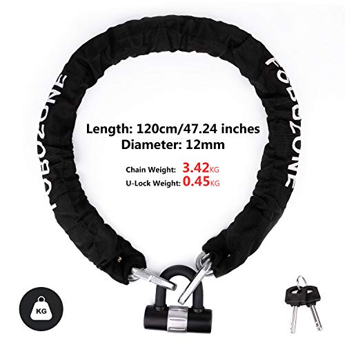 Heavy Duty Chain Lock, With U-Lock, Chain:120Cm Length X 12Mm Dia,Made Of Manganese Steel, Non-Corrosive, Durable, Protector Of Valuables #TOP4