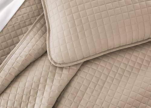 Southshore Fine Living, Inc. 3 Piece King Size Quilt Set, King, California King, Oversized, Lightweight, Embroidered, Square Stitched Bedspread Set, Easy Care, Soft Sand #TOP2