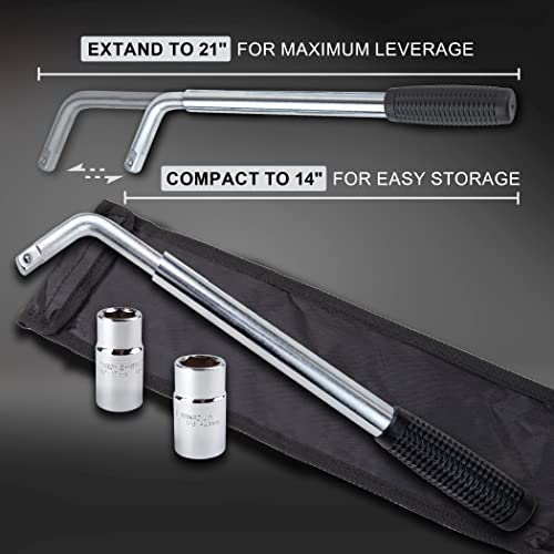 Image of CARTMAN Telescoping Lug Wrench, Wheel Wrench with Standard CR-V Sockets 17 /19, 21 /22mm