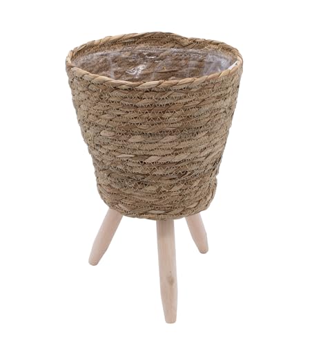 Spetebo Blumenständer aus Stroh innen mit Folie - 40 x 26 cm - Rattan...