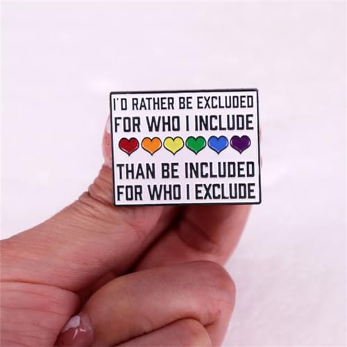 Image of Heart Love Enamel LGBT Lapel Pins Pride Gay Rainbow Heart Lapel Pins I'd Rather Excluded For Who I Included Brooch Words Decoration For Clothes Bags
