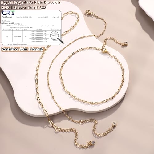 Image of LOYALLOOK Ankle Bracelets for Women Waterproof, 14K Gold Plated Cuban Figaro Link Chain Anklets Non Tarnish, Dainty Layered Anklet Bracelets Adjustable Summer Beach Foot Jewelry