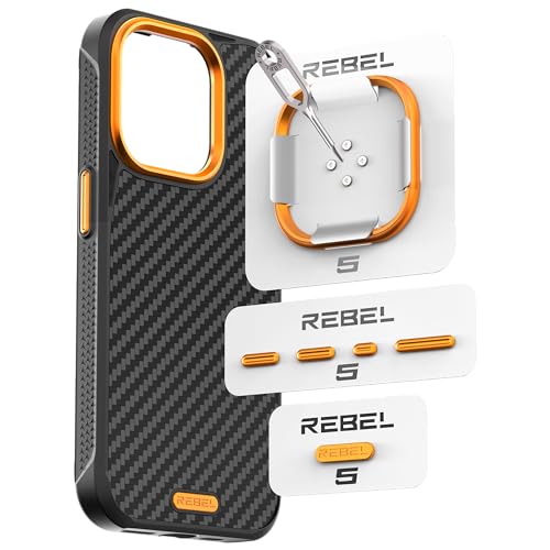 REBEL GEN 5 Metal Components Upgrade Kit [CNC Aluminum Full Set] Lens Ring, Complete Buttons & Logo Pack for iPhone 15 Pro Max & iPhone 15 Pro Aramid Fiber Cases (Ultra Orange, All Components)