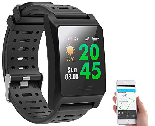 GPS Uhr: Fitness-GPS-Smartwatch, Herzfrequenz-Anzeige, Farb-Display, App, IP68 (Fitnessuhr mit GPS)
