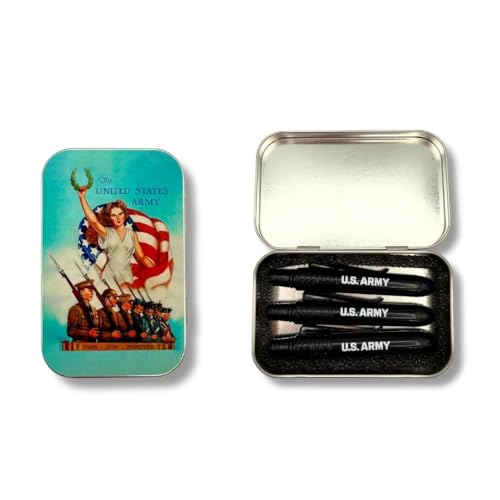 Pokka Officially Licensed Then, Now, Forever U.S. Army Collectible Tin with Pens – USA Made - 3 Pocket Pens with Clips – Vintage Military Gift Set for Veterans, History Fans, EDC, Desk or Display