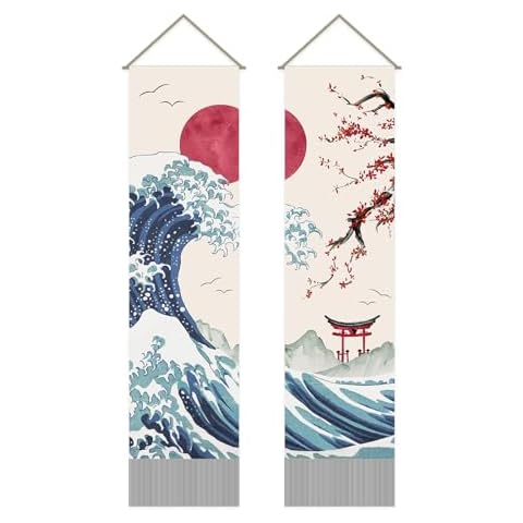 AHANDMAKER Japanese Wave Tapestries with Cherry Blossoms Cover