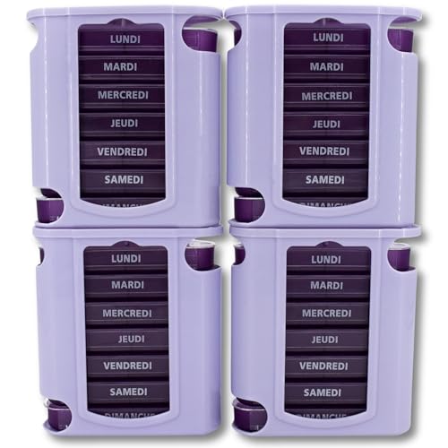 Pilulier semainier français 7 jours Lot de 4 | Tour de 28 compartiments MED-S28T-V-F-4