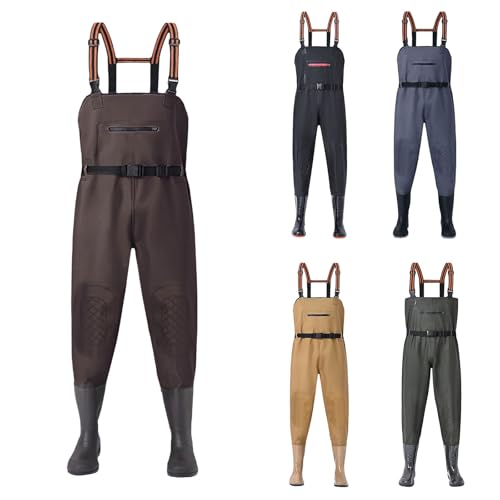 Omuvoa Vadeadores de pesca impermeables para hombres y mujeres, vadeadores de pecho con botas para mosca, gruesa, pesca de carpa, jardinería, caza, babero transpirable y traje de soporte, ropa de