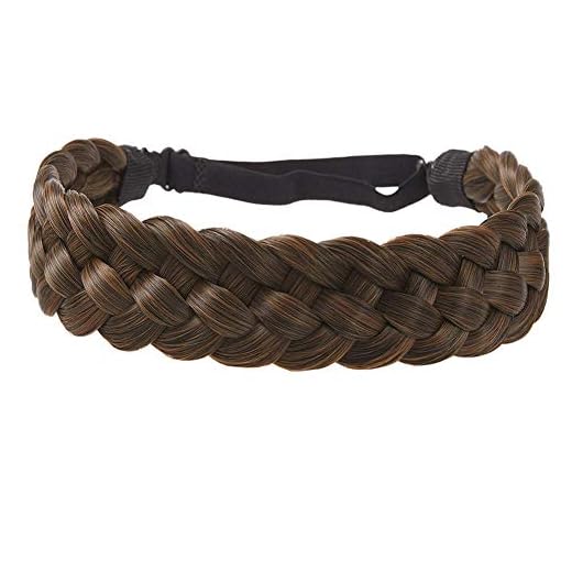 TOECWEGR Hair Braided Headband Classic Chunky Wide Thick Plaited Braids Elastic Stretch Synthetic Hairpiece Braid Headband -Women Beauty Accessory (Multicolor 4 8)