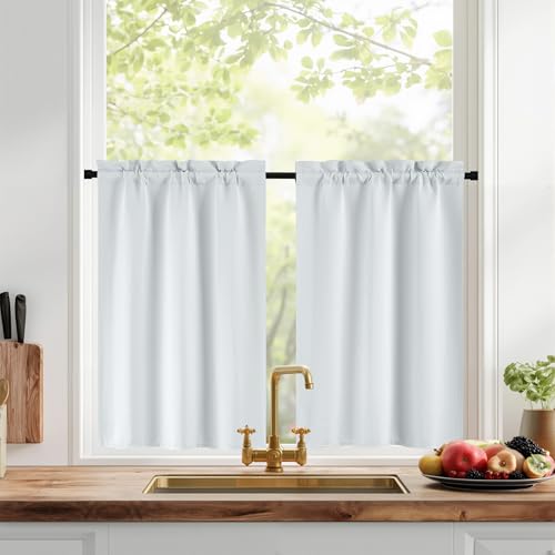 PONY DANCE Rideaux Cuisine - Rideau Occultant Court Passe Tringle, Brise-Bise pour Décoration de Placard/Petite Fenêtre/Salle de Bain, L60 x H45cm,2 Pièces,...