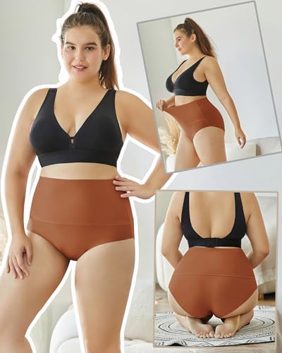 Image of FINETOO Light Tummy Control Underwear Women High Waisted Briefs Plus Size Shapewear Under Dress Ladies Panties S-XXXL