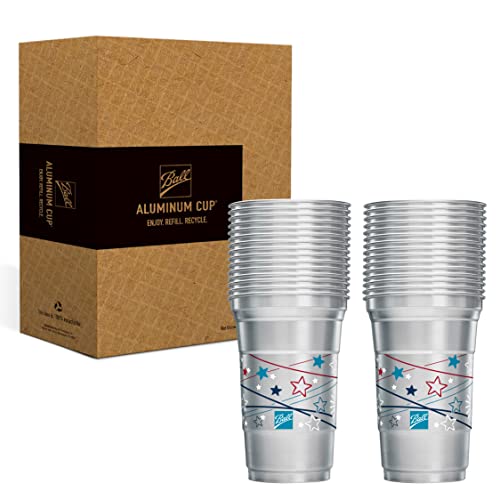 Ball Aluminum Cup Recyclable Party Cups, Patriotic Cup Design, 20 oz. Cup, 30 Cups Per Pack