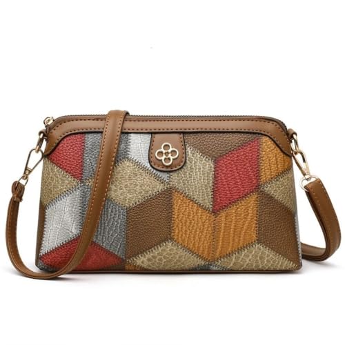 CHENXIAOHONG Bolsa Feminina Transversal Clutch Estampa Geométrica Couro PU(Cinza e marrom combinado)
