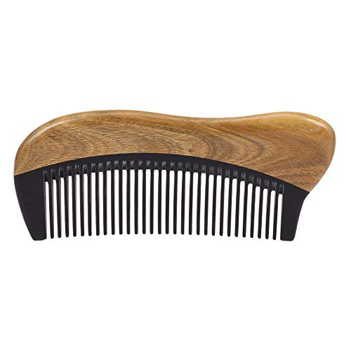 Qwertfeet Peine para el pelo de madera de sándalo verde natural - No estático madera fina diente negro de peine (verde sándalo)