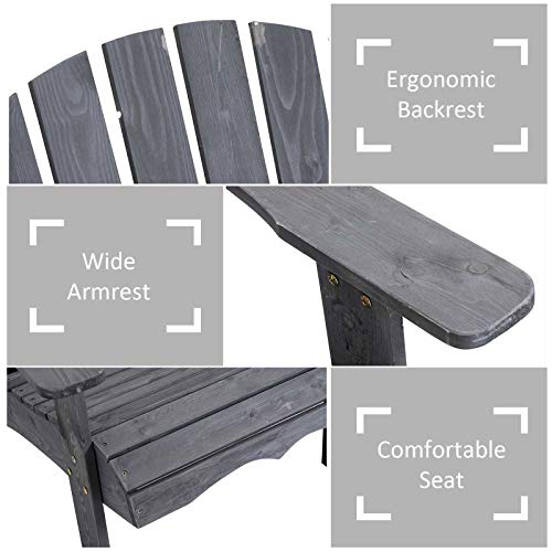 Outsunny Fire Pit Seating, 2 Wooden Adirondack Chairs With Outdoor Table & Umbrella Hole, Wood 2 Person Double Adirondack Bench, Gray #TOP5