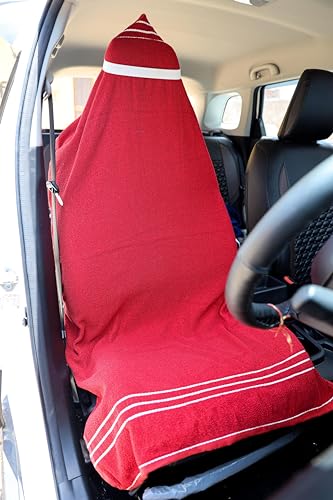 Image of ROMAN HOME 100% Superfine Cotton Solid Large Luxury All Car Seat and Office Chair Towel with Tie Knot & elistick 450 GSM (Pack of 1) (1, car red)