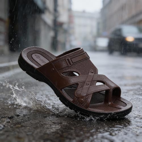 Image of AJANTA Men's PVC Sandal | Lightweight & Waterproof | Cross Strap | Open Toe Slipper for Indoor & Outdoor | Anti Skid Outsole for Firm Grip