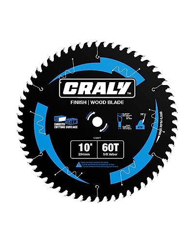 Craly 10 Inch 60 Teeth Fine Finish Wood Cutting Circular Saw Blade, 5/8 Inch Arbor, Thin Kerf, Black Ice Coating, Professional Carbide Tipped Blade For Table Saw, Miter Saw(C1060Ff) #TOP4