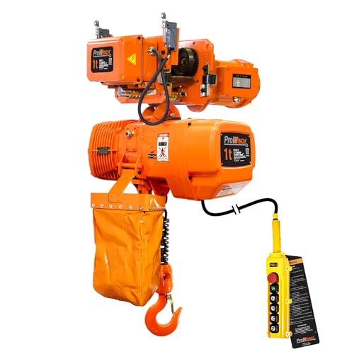 Prowinch 1 Ton Electric Chain Hoist with Power Trolley, Dual-Speed Control, 20 ft. G100 Chain, Rated M4/H3 Duty Cycle, 230/460V Compatible – Ideal for Heavy Lifting in Industrial Applications