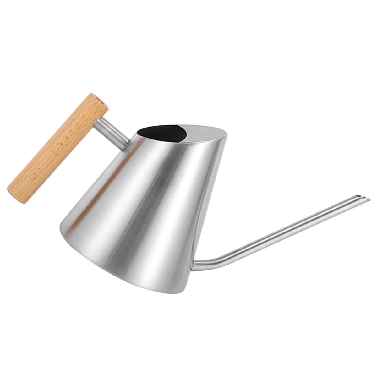 Gießkanne mit Langem Ausguss aus Edelstahl mit Holzgriff 900ml Silber