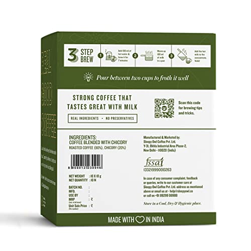 Image of Sleepy Owl Coffee Madras Blend Hot Brew Bags | Filter Coffee | Set of 10 Bags - Makes 10 Cups | Hot Brew Coffee |5 Minute Brew - No Equipment Required | Chicory & Robusta