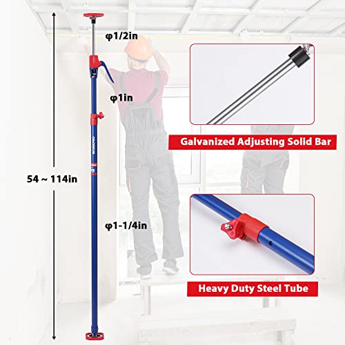 WORKPRO Cabinet Jack Support Pole, 54-114 Inches Steel Telescopic Quick Support Rod Adjustable 3rd Hand Support System with 154 lbs Capacity for Cabinet Jack, Drywall Jack& Cargo Bars, 4-Pack by WORKPRO - Image 2