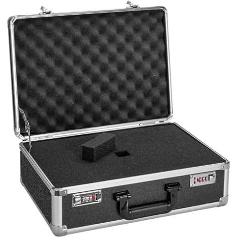 Vilcjson 16 Inch Wireless Microphone Case - Hard Carrying Case with Customizable Diced Foam, Dual Combination Locks, Aluminum Alloy Frame Lock Box for Wireless Mic & Camera Gear Storage, Black Cover